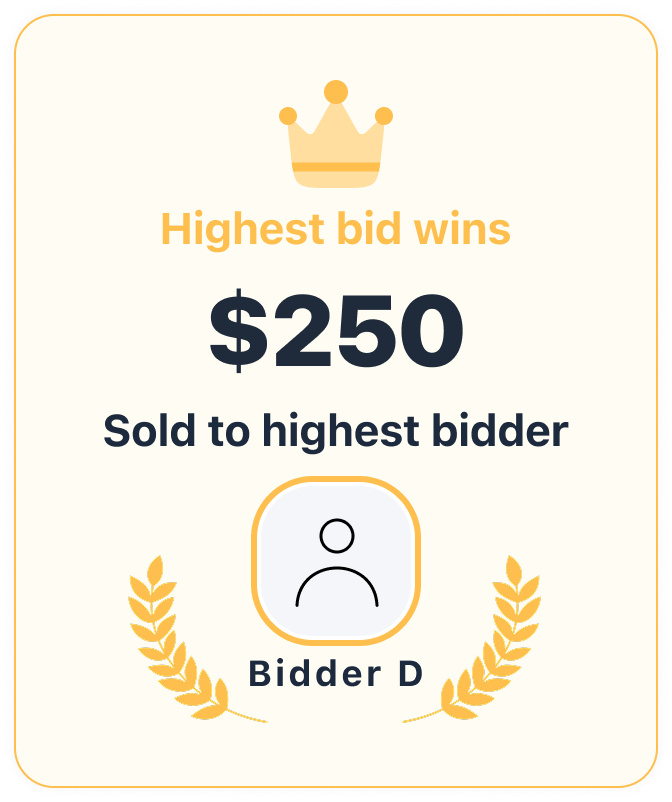 Highest bid wins result card